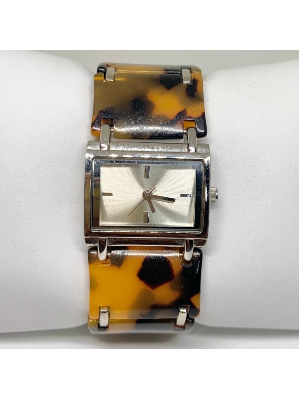 Folio women’s watch 28mm silver tone tortoise shell acrylic link 6” running